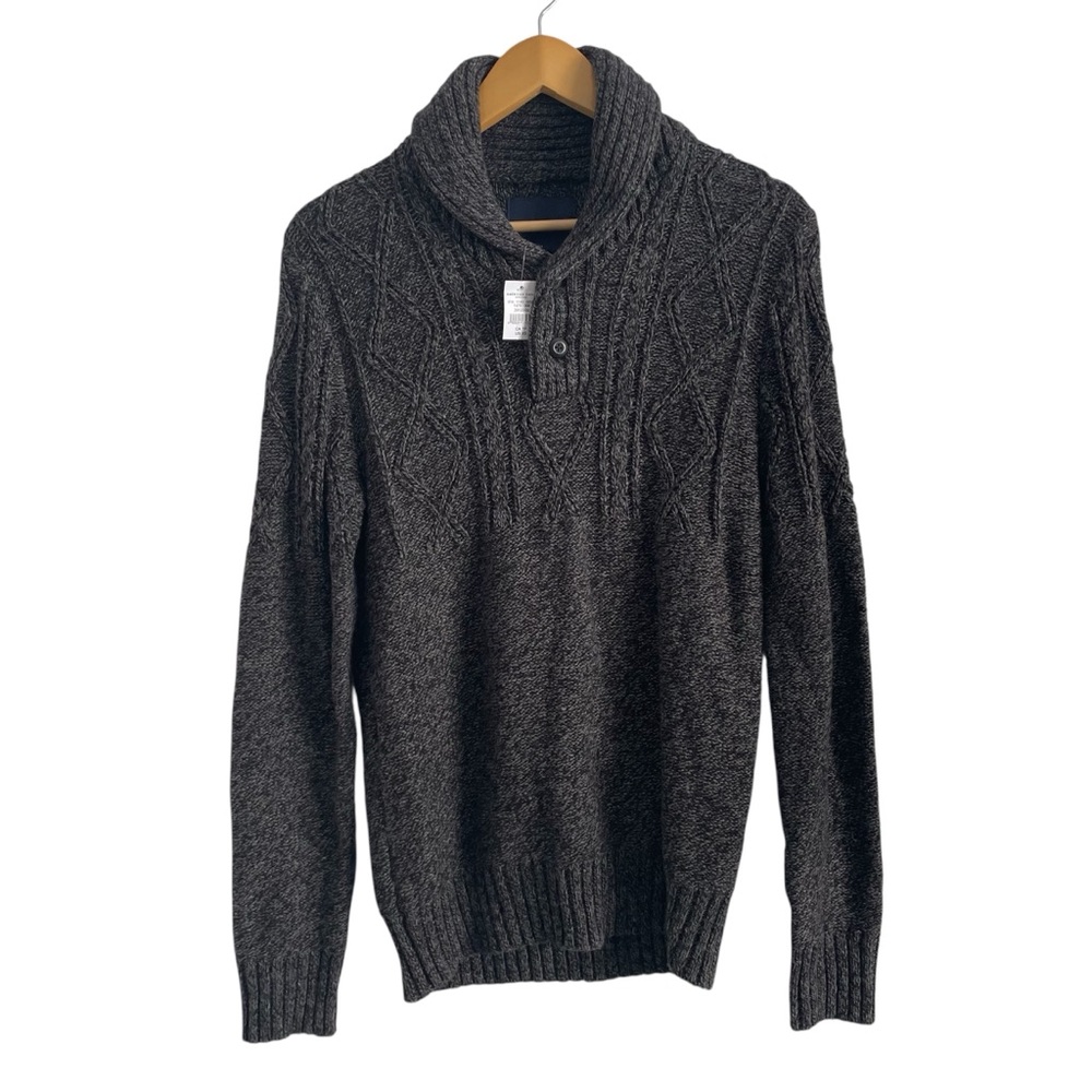 American Eagle Men's Gray Cable Knit Sweater Pullover Shawl Grandpa Fisherman XS